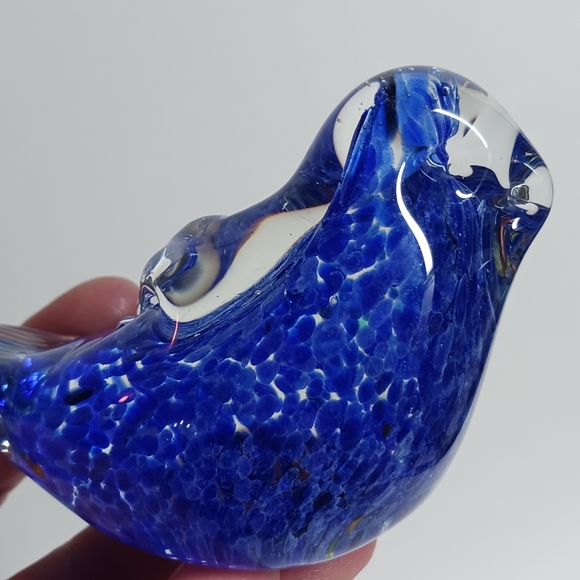ART GLASS BIRD PAPERWEIGHT COBALT BLUE - Picture 6 of 7